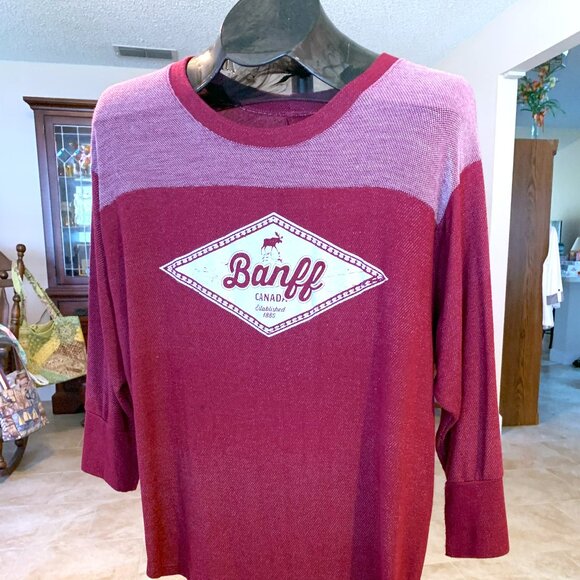 Blue 84 'Banff Canada' Maroon 3/4 Sleeve Pullover Top size Large - Picture 3 of 5